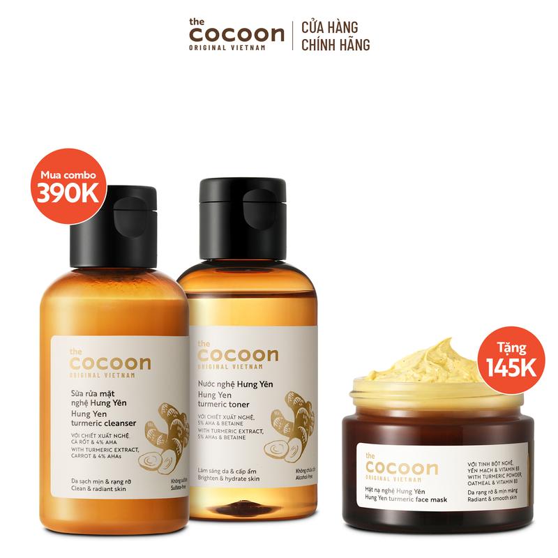 SPECIAL COMBO sữa rửa mặt nghệ Hưng Yên + nước nghệ Hư.ng Yên 140ml - Tặng mặt nạ nghệ H.ưng Yên Cocoon 30ml