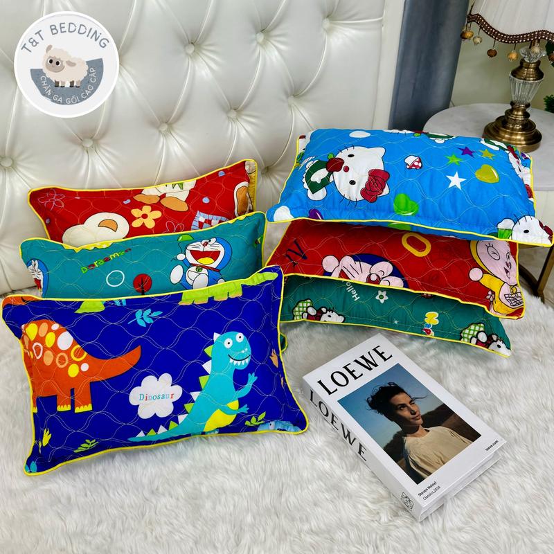 Gối trẻ em KT tổng 30x45 cho bé từ 1 đến 6 tuổi vỏ gối trần bông có khóa kéo nhỏ gọn cho bé mang đi học Sợi Tre