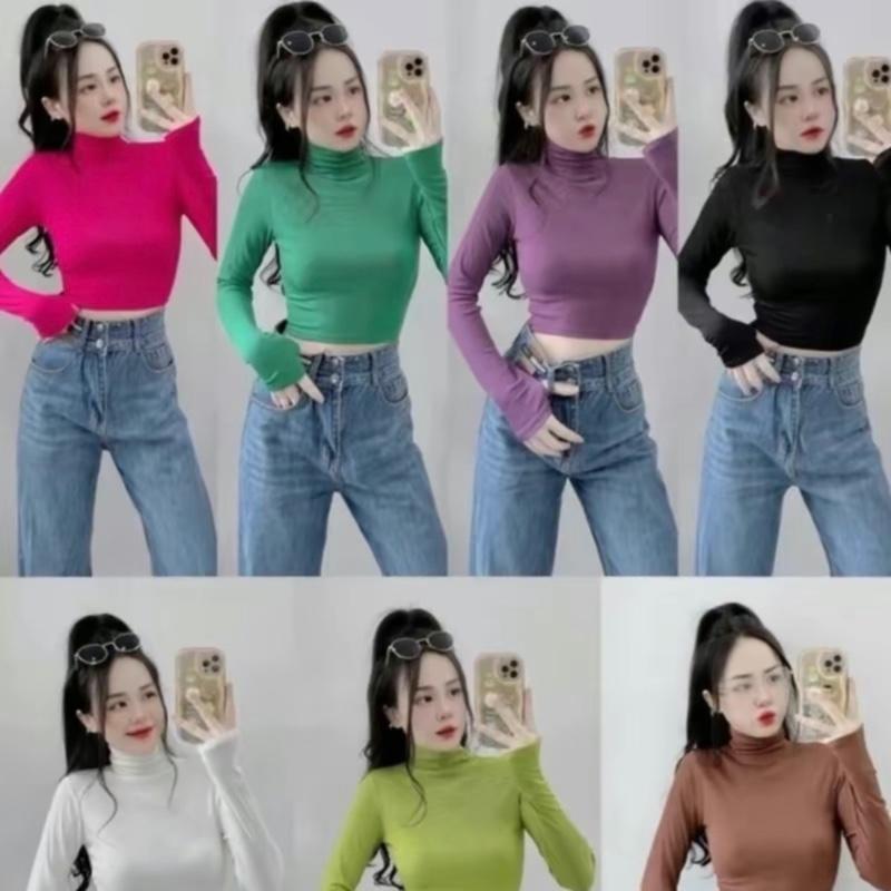 Áo Thun Nữ Croptop Cổ Lọ Tay Dài ủ Kem Chất Thun Tăm Ríp Lụa Mịn Mát Co Giãn Bốn Chiều Thấm Hút Mồ Hôi Tốt Frieze Size Thời Trang Giữ Nhiệt Hiệu Quả Cho Phong Cách Trẻ Trung Năng Động