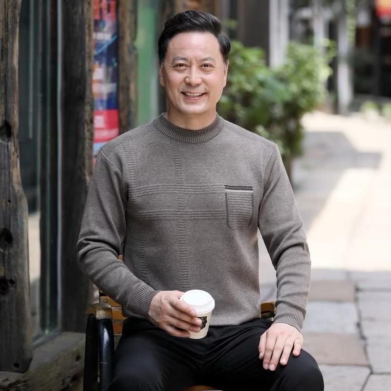 Áo Len Nam Trung Niên Tặng Bố Hàng Quảng Châu Co Giãn Dày Dặn Mềm Mịn Menswear Cổ Tròn