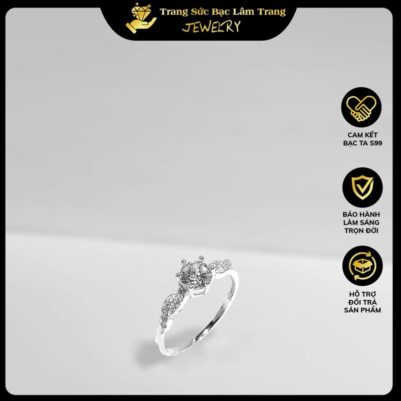 Nhẫn đá thân xoắn bạc ta gắn đá xinh xắn LTJ 447 Tốt đẹp Hoa