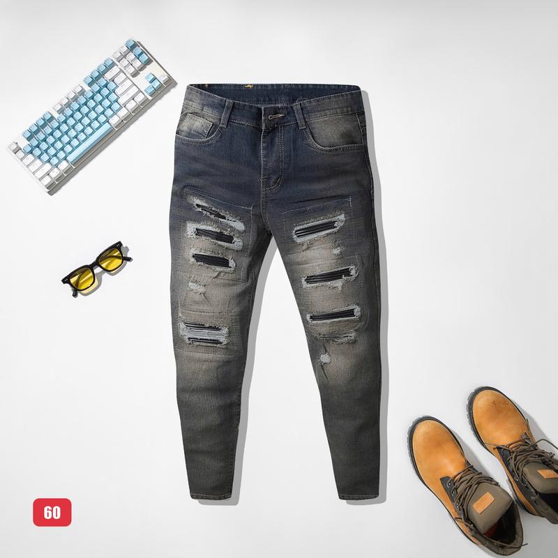 Quần jean nam vá da boy phố rách gối màu xanh wash xám đậm chất bò co dãn 4 chiều cực đẹp jean nam form skinny Có Túi QS60 kiểu mới Menswear Pants TCS Trùm Chuyên Sỉ