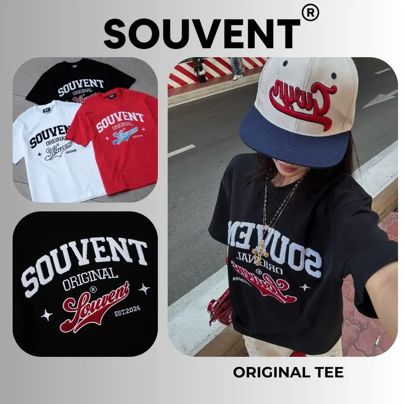 Áo Thun Thêu Xù SOUVENT Form Oversize Cổ Tròn Unisex Màu Đen - ORIGINAL 0
