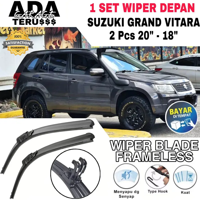 Wiper Blade Frameless Mobil Suzuki Grand Vitara/Sidekick Sepasang 2 Pilihan Ukuran Full Karet Anti Baret Pembersih Kaca Depan Aksesoris Mobil AdaterusGarage [Bayar Ditempat] 0
