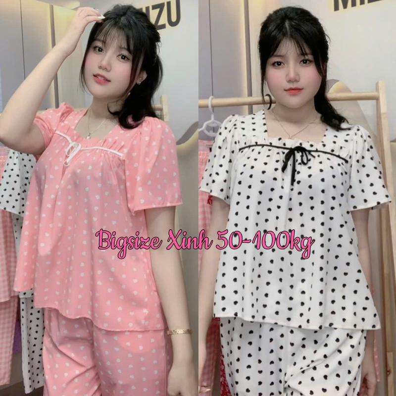 Bộ dài cổ vuông tiểu thư chất lụa hàn mềm mát kiểu cổ vuông cột nơ xinh bộ dài bigsize 50-100kg Nữ Áo bộ ngủ