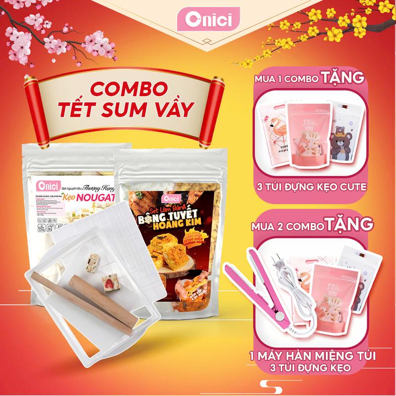 Combo Tết Sum Vầy - Set Bánh Bông Tuyết Hoàng Kim & Kẹo Nougat + Khuôn [set thượng hạng] Bếp Của Mẹ ONICI - Kèm công thức nấu & Quà Tặng
