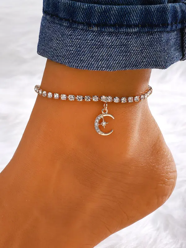 Rhinestone Star & Moon Charm Beads Anklet, Gifts for Her, Pendants, Fashionable Jewelry for Women & Girls for Party, Daily Clothing Decor, Trendy All-match & Exquisite Jewelry for Birthday Gift 4