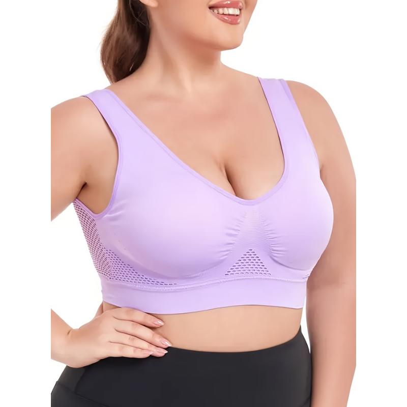 Large Size Seamless Sports Bra for Women - Purple, Breathable Mesh with Removable Pads, Comfortable and Fitted Vest Style, Breathable High Elasticity Fitness Running Wireless Hollow Mesh Yoga Underwear, Suitable for Fitness, Work, 8