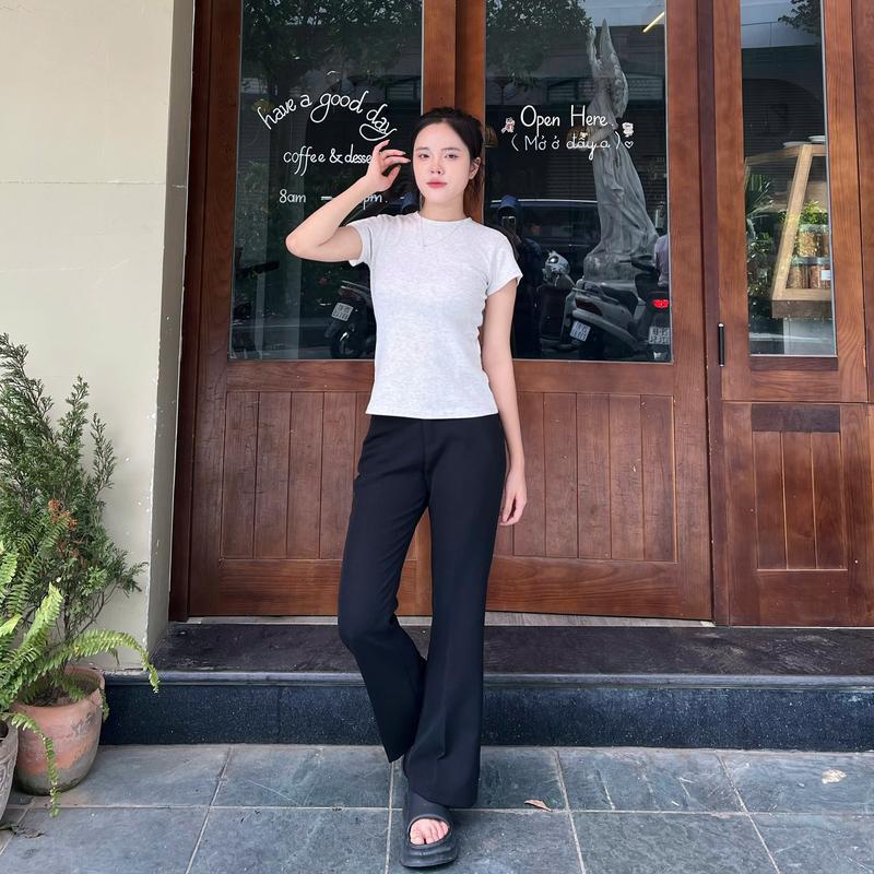 [M007]QUẦN ỐNG LOE NỮ CẠP CAO 2 CÚC HACK DÁNG VẢI TUYẾT MƯA ĐẸP FORM EO NHỎ Women Voi Pants Ong 1