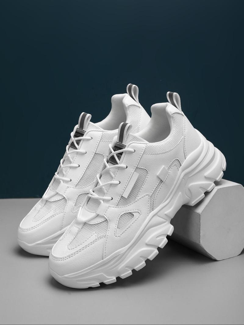 Product Introduction of Men's Fashionable Lace Up Contrast Mesh Sneakers, Casual Comfortable Breathable Sports Running Shoes, Male All-match Round Toe Chunky Sneakers for Daily Life 5