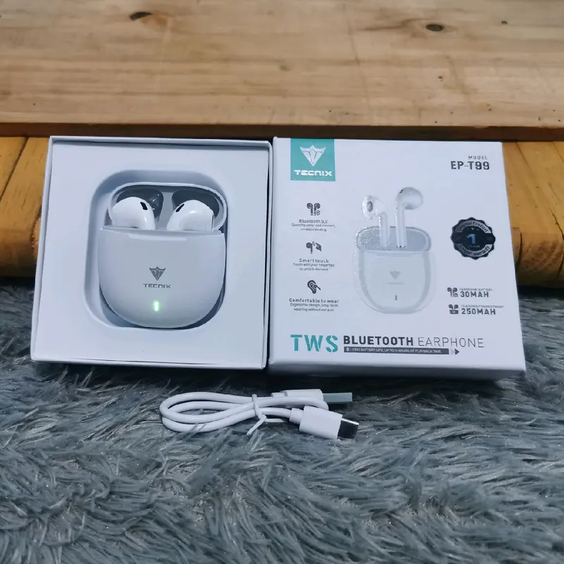 TWS Bluetooth TECNIX T99 Earphone Hitam Wireless Putih 0