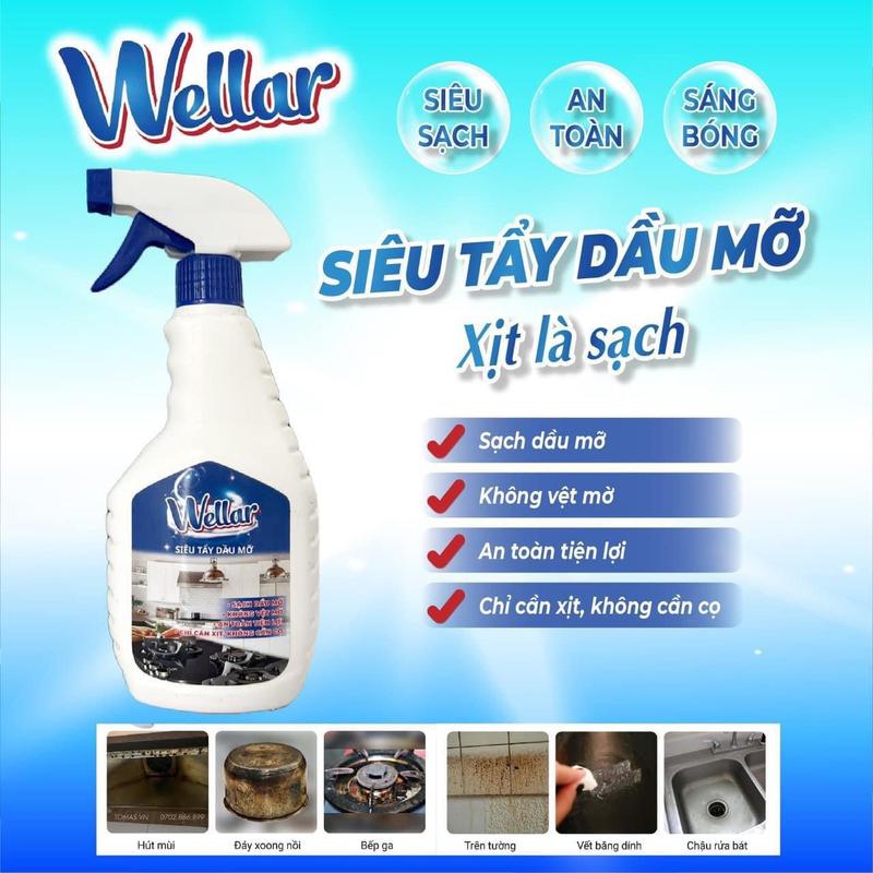 Chai tẩy dầu mỡ wellar , tẩy xoong nồi dầu mỡ bàn bếp ga Làm Sạch Nước Rửa Chén  superz