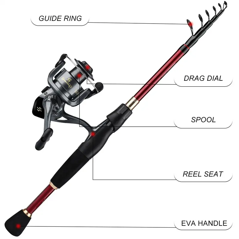 Sougayilang Pancing Set Joran dan Reel Pancing Tiang Dan Rol Memancing Telescopic Is 1.8M 2.1M 2.4M dan Rasio Gir 5.2:1 untuk Air Laut Air Tawar Alat Ikan Pancing 2