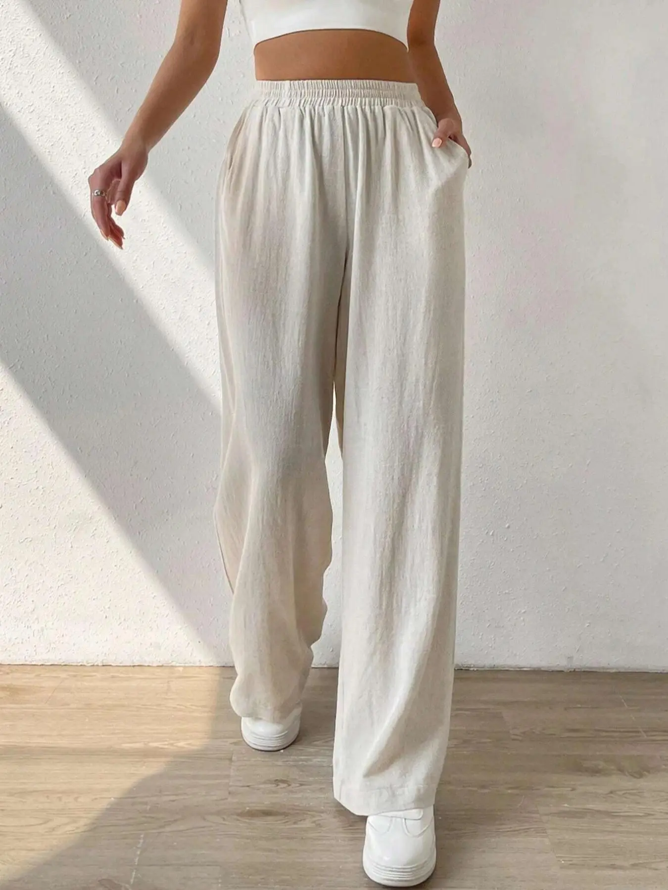 Women's Solid Color Wide Leg Pants, Casual Comfy Trousers for Daily Wear, Ladies Bottoms for All Seasons