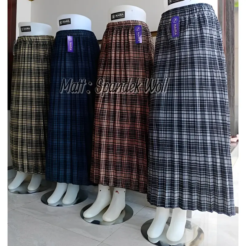 ROK PLISKET DEWASA MOTIF KOTAK TARTAN WOL PREMIUM EXCLUSIVE JUMBO BEST Karet Muslim Wanita Tebal 1