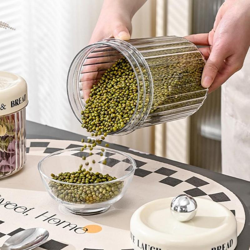 Coffee Bean Storage Jar, 1 Count Clear Food Storage Container with Lid, Dustproof Food Preserving Container for Home Kitchen Dormitory Office, Utensils 5