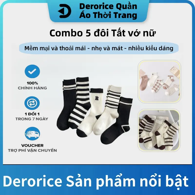 Combo 5 đôi Tất vớ nữ Hàn Quốc，chất liệu mềm mại êm chân, mềm mỏng thoáng mát (Nhiều mẫu) Voan Thun Voi Women Cotton