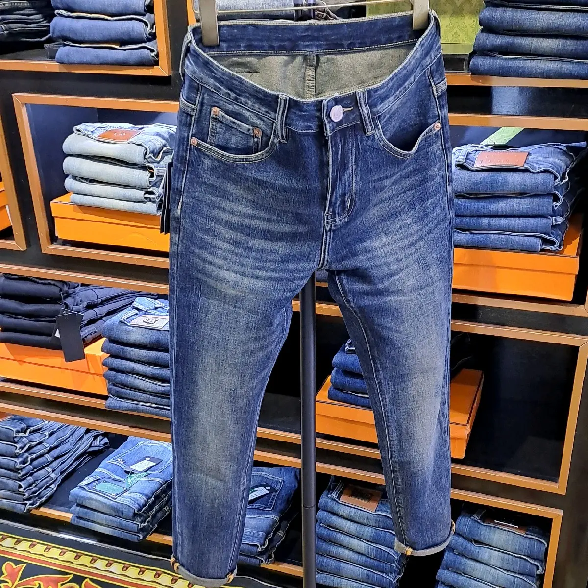 Quần Jeans Nam Màu Xanh ống đứng - S77