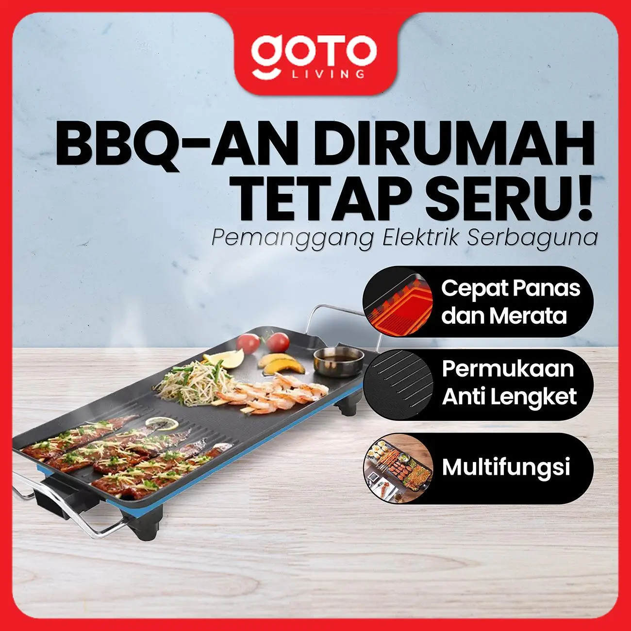 (Special Offer) Goto [COD] Eiji Alat Pemanggang Electric Grill Pan BBQ Panggangan Listrik Grill Pan