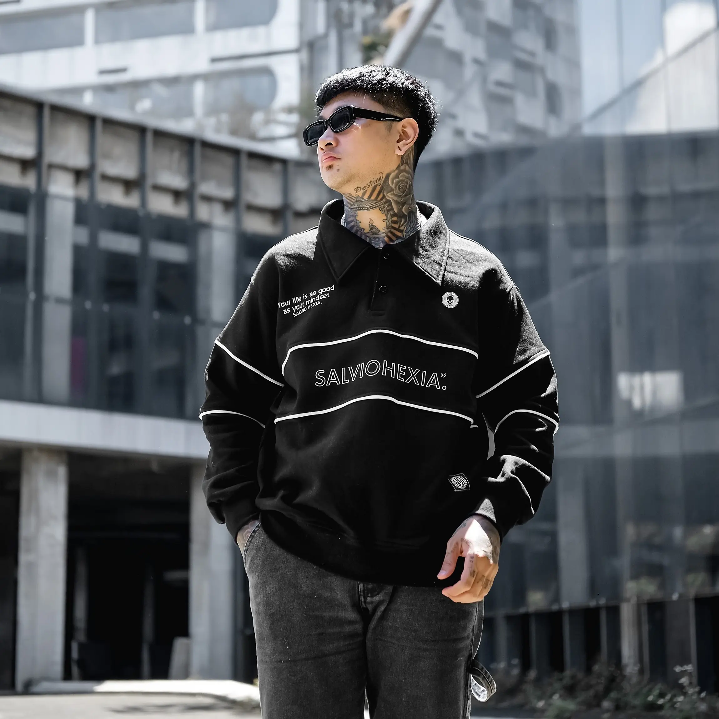 Salvio Hexia Rugby Jacket Black Paiping Skull