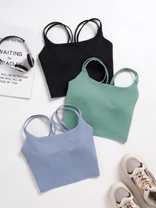 Sujetador deportivo de color liso para mujer, sujetador deportivo cómodo y transpirable de alta elasticidad, ropa deportiva para mujer para uso en interiores y al aire libre