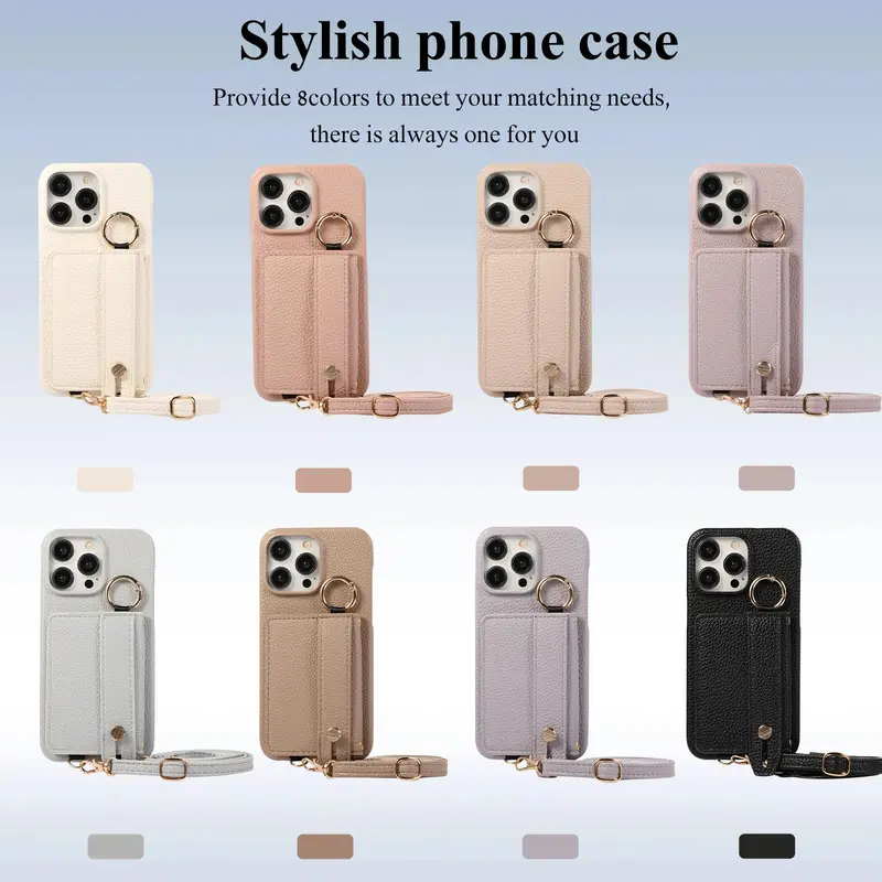 Crossbody Wallet Phone Case with Card Holder & Wrist Strap, 1 Count Shockproof Phone Protective Cover with 1 Privacy Film, Phone Accessories for iPhone 1