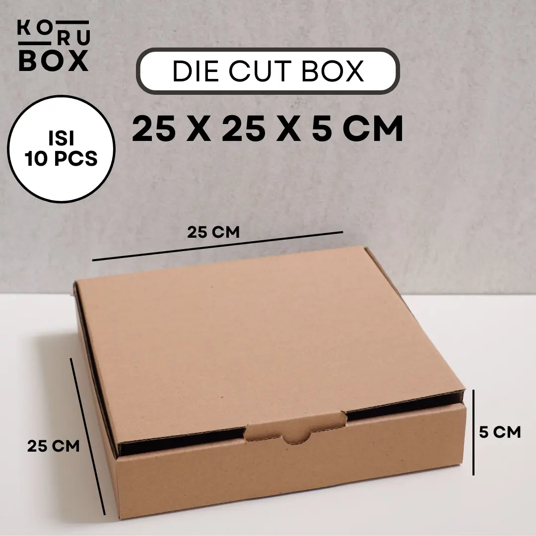 [ISI 10] Box Kardus Karton Die Cut Mailer 25 x 25 x 5 cm Tanpa Sablon - Bahan B Flute Cokelat