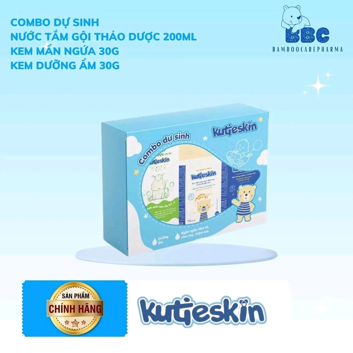 Combo dự sinh nước tắm gội thảo dược 200ml, kem mẩn ngứa 30g, kem dưỡng ẩm da 30g Cho Bé