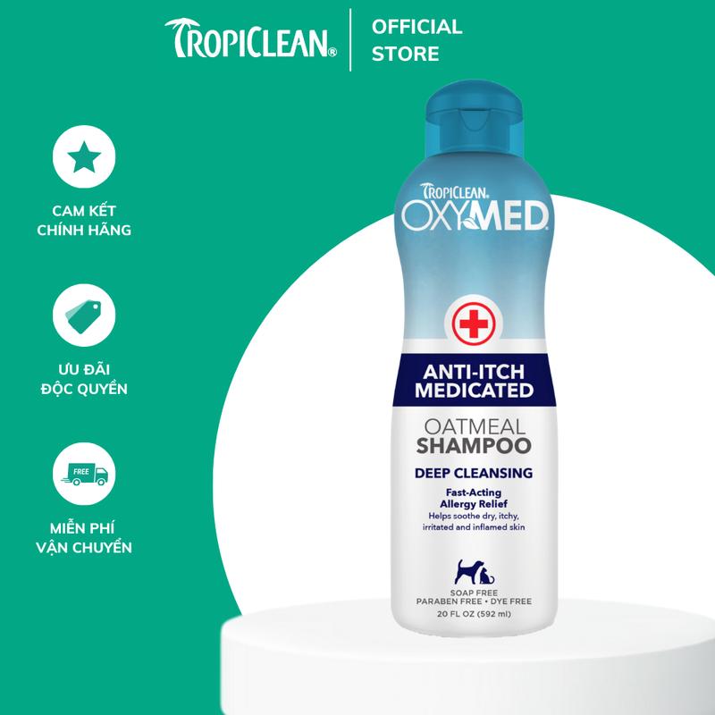 Sữa Tắm Đặc Trị Nấm Viêm Ngứa Da Chó Mèo TROPICLEAN OXYMED Anti-itch, Treatment 592ml 0