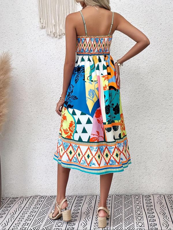 Women's All Over Print Shirred Dress without Bag, Elegant Sleeveless A Line Dress for Summer, Ladies Clothes for Beach Holiday Vacation 1
