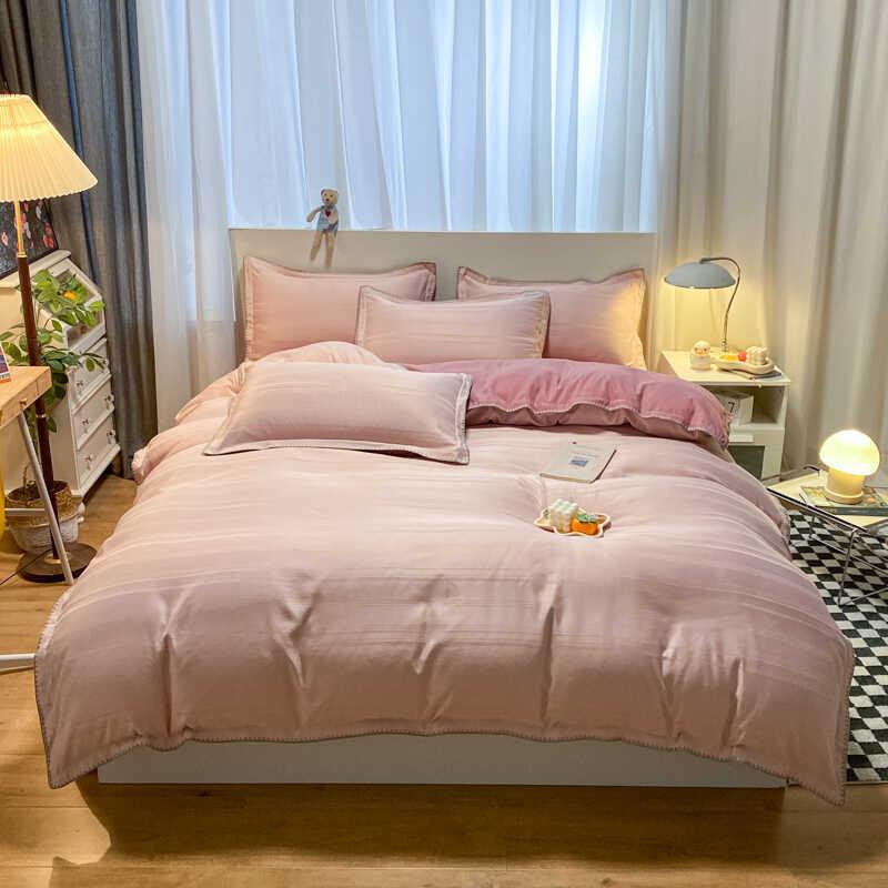 Product Introduction of 4 IN 1 Waffle Crochet Design Bedding Nordic Simplicity Pure Bed Set Quilt Cover Flat Sheet Fitted Sheet Pillowcase Single Queen King Size Camel Color Beddings 31