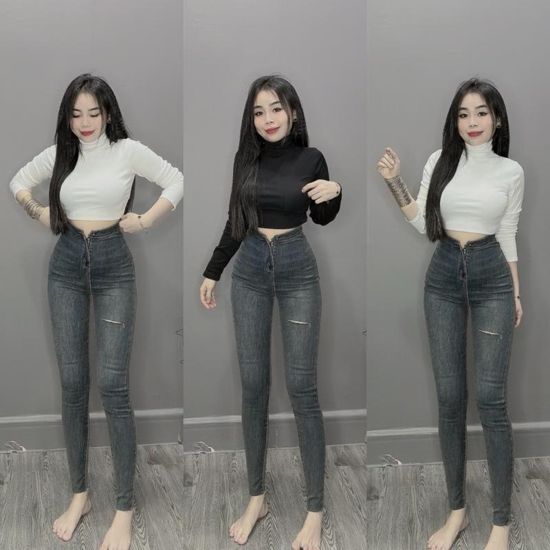 (Diễm bella shop) Quần Jean Nữ Lưng Siêu Cao Tôn Dáng Không Túi Rách 1 Đường Women
