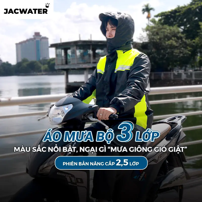 Áo mưa bộ 3 lớp Jacwater phản quang phiên bản nâng cấp 2,5 lớp giới hạn 2024, chống thấm nước 15.000mm