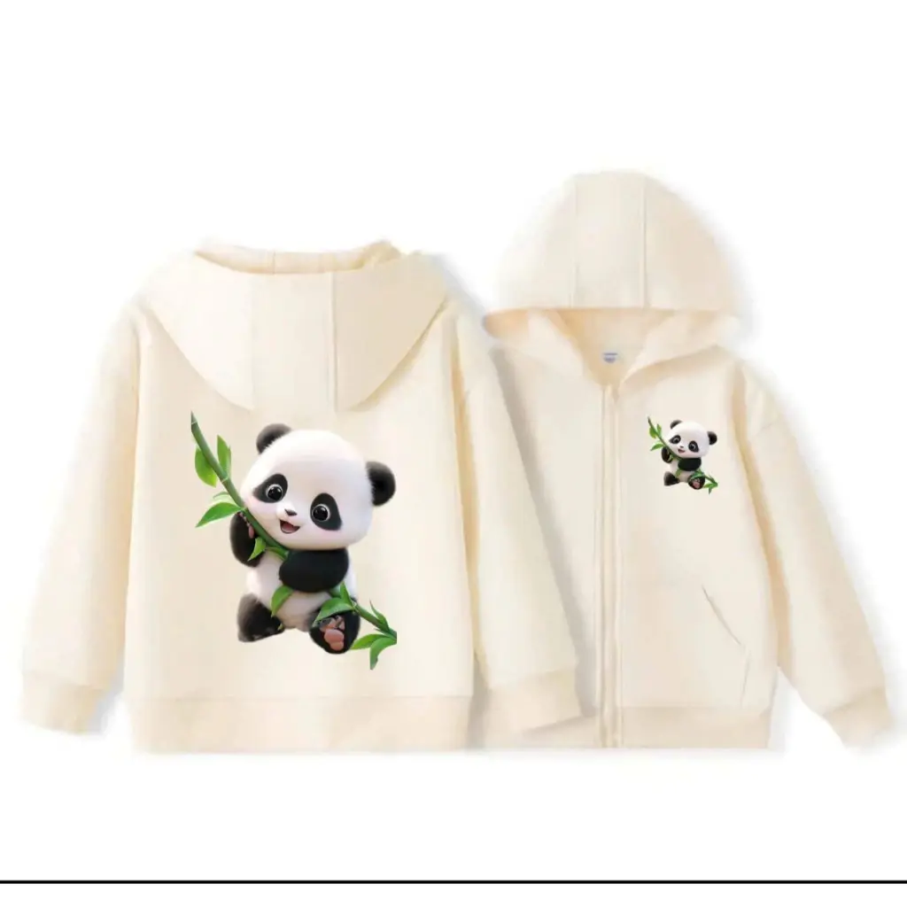 Áo thu đông có khóa kéo Hoodie zip ép nhiệt hình baby gấu trúc dễ thương cho bé vải nỉ cotton mềm mịn ấm áp(mã 88)