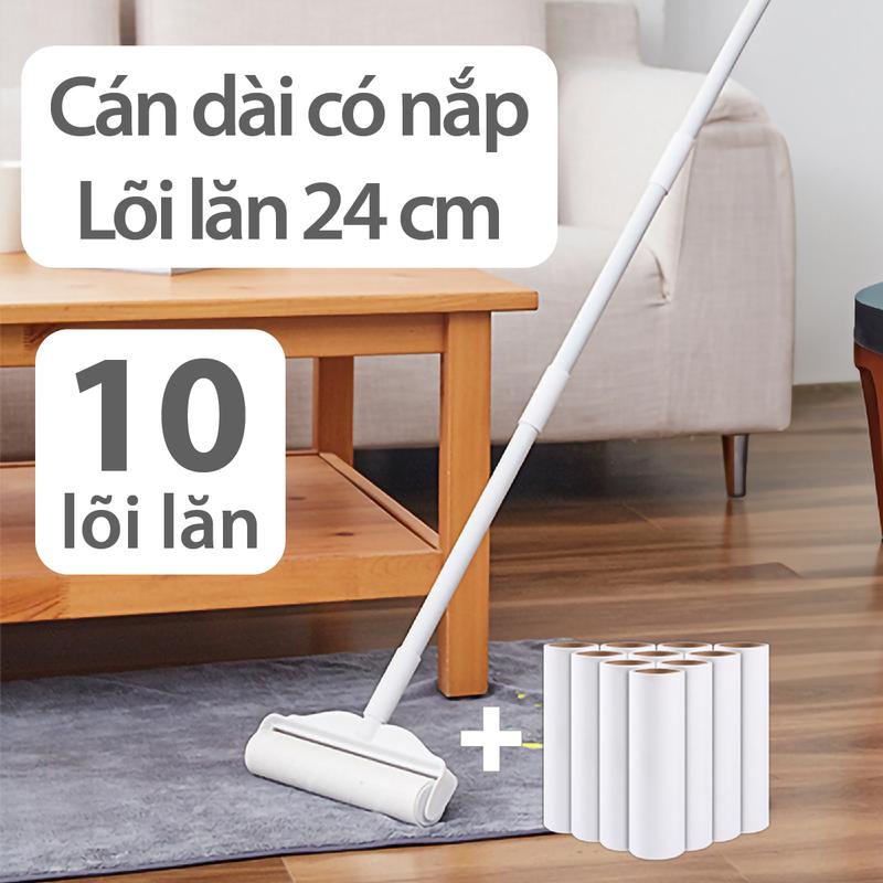 Cây Lăn Bụi + 10 Lõi Lăn Size Lớn 16cm, 24 cm Living C, Làm Sạch Sofa, Quần Áo, Chăn Ga, Đa Năng Cao Cấp Siêu Dính