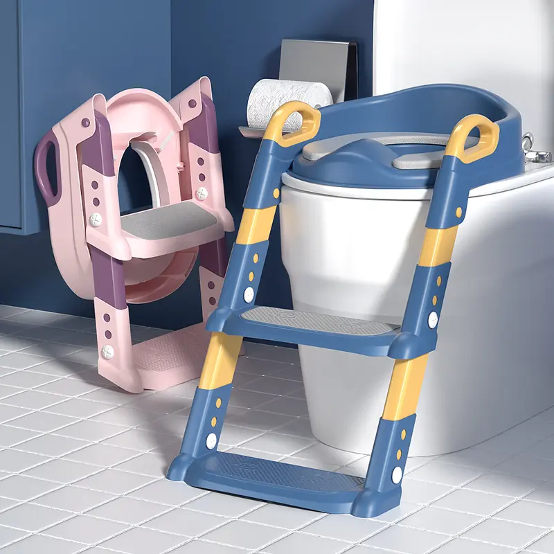 [Ready Stock&COD][Ready Stock & Cod] Children's Toilet Step Toilet Rack Bathroom Plastic Thickened Foldable with Armrest Children's Toilet Aid