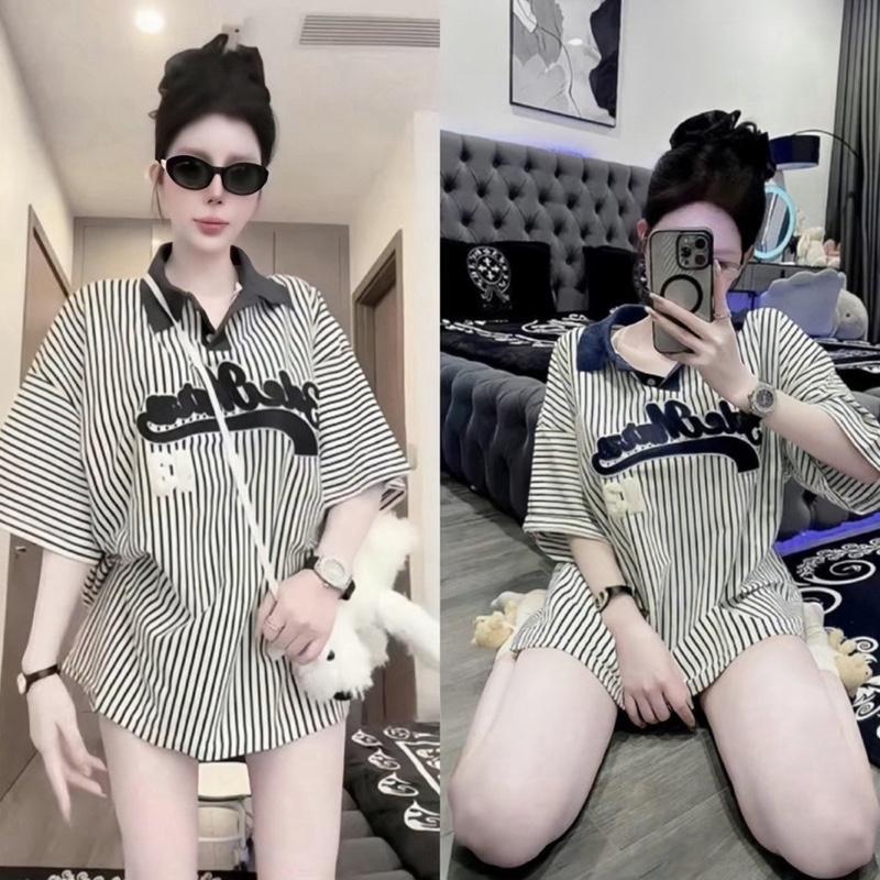 Áo Phông Sọc Cổ Đen + Gấu Trắng Siêu Xinh Hình  Pet From Rộng Hottrend Nam Nữ 2025