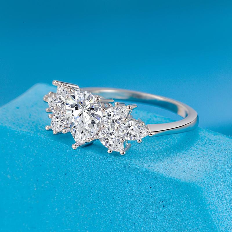 Product Introduction of Temperament Trend High-Grade Horse Eye Snowflake Ring Fashion Personality Brocade Bunch Pear-Shaped Ring Ring 5