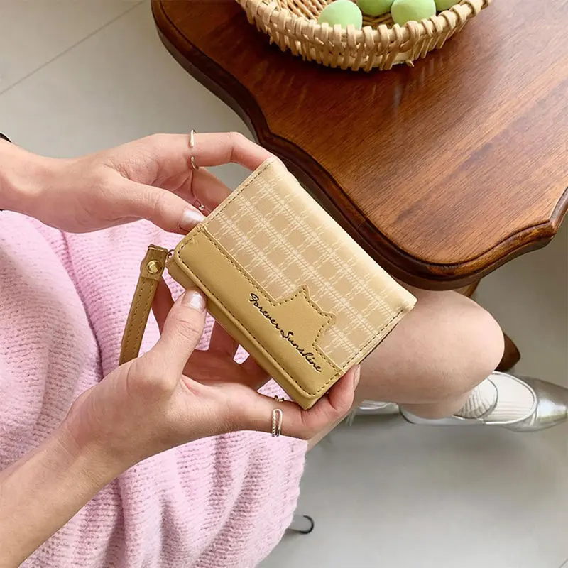 Ví mèo có dây kéo, SS25, dành cho phụ nữ, ví ngắn chắc chắn, nhiều khe cắm, ví đựng tiền Xu bằng da PU, thiết kế hình mèo 4