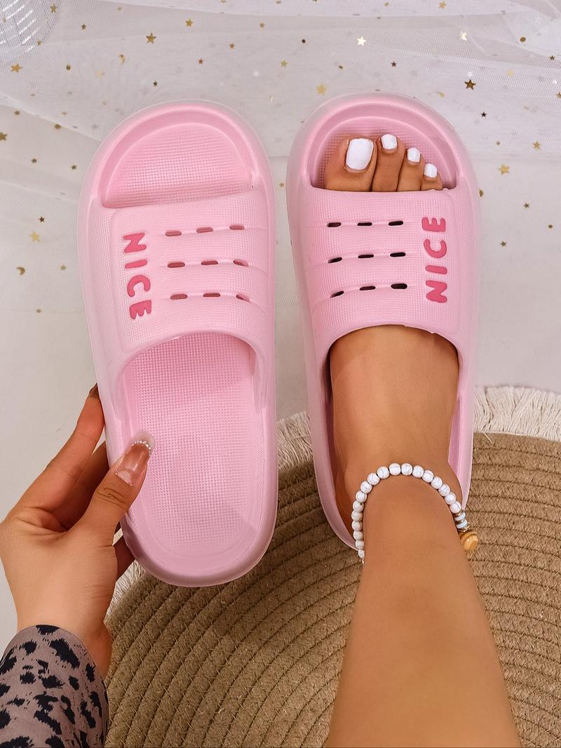 Product Introduction of Women's Letter Print Slides, Casual Comfortable Breathable Non-slip Slippers for Indoor Outdoor Beach, Soft Sole Slippers for Daily Wear, Walking Shoes 3