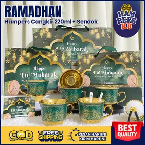 PROMO Hampers Lebaran Idul Fitri Paket Gelas Ramadhan 220ML Hampers Cangkir Set Keramik Teh Kopi FREE Gift Box Eksklusif Parcel Hadiah Souvenir Hari Raya Idul Fitri Gift Set Mug Mewah Premium Eid Mubarak