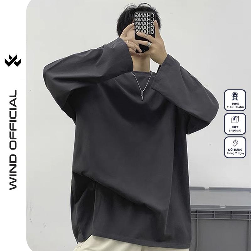 Áo thun tay dài Wind phông unisex form rộng Trơn nam nữ cotton Tici 65% cotton oversize ulzzang Menswear Cổ Tròn