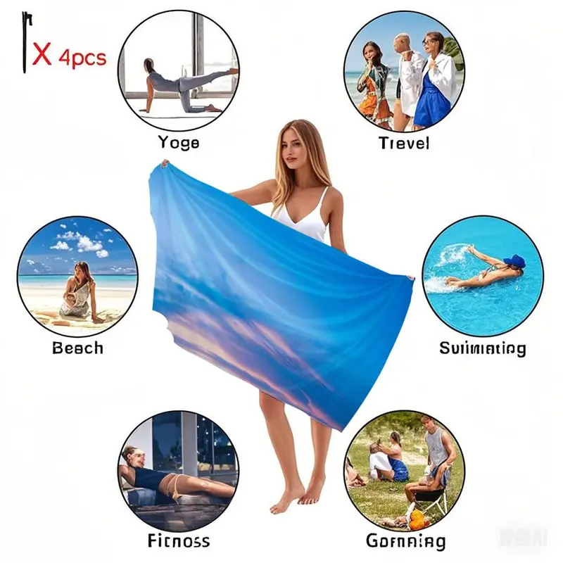 Natural Scenery Pattern Beach Towel, Ultra-fiber Bath Towel, Fun and Practical Summer Accessory for Vacation Travel and Swimming 5