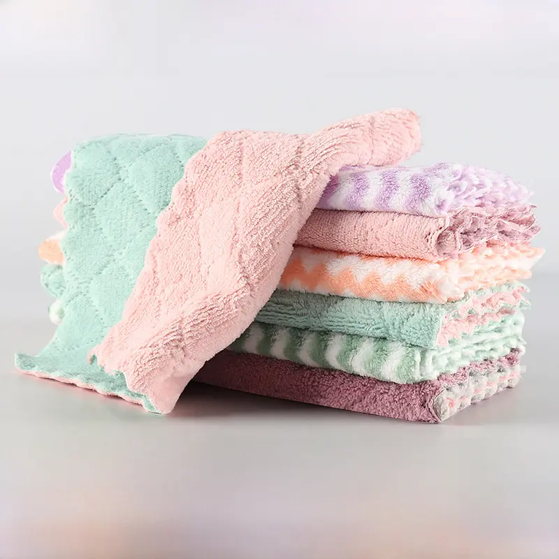 Cleaning Cloth Household Kitchen Restaurant Dishwashing Double-sided Absorbent Dishcloth Coral Fleece Ultra-fine Fiber Cloth Cross-border