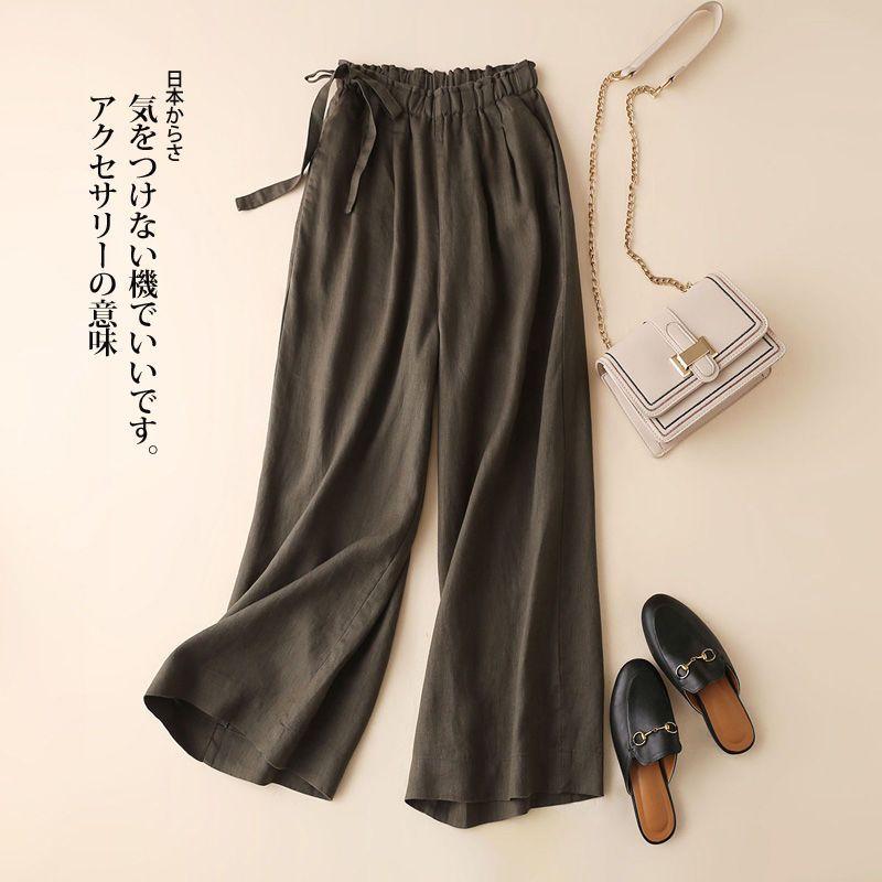 Product Introduction of Cotton and linen wide-leg 9/10 Pants with a loose fit for women, High-waisted, Thin and Straight-leg Casual pants, Available in multiple Colors Womenswear Bottom Lingerie Comfort Trouser Basic Minimalist 3