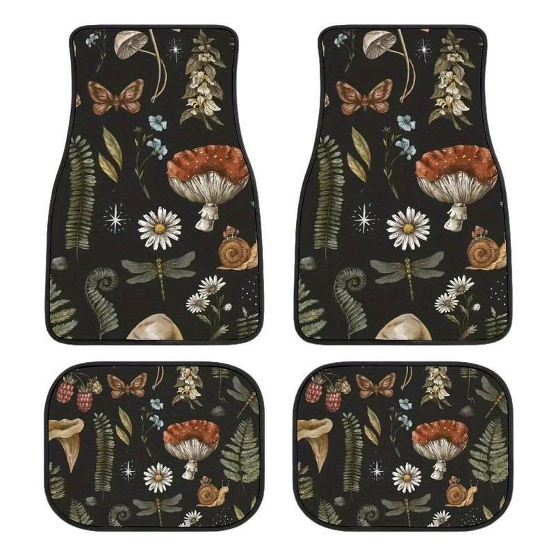 Sunflower & Mushroom Pattern Car Floor Mat, 4 Counts/set Anti-slip Car Floor Mat, Universal Car Interior Accessories for Women & Men 0