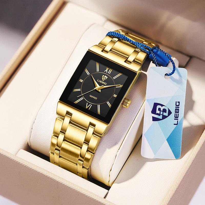 Đồng Hồ Thạch Anh SKMEI LIEBIG L1029 Mặt Số Vuông Màu Vàng Đen Dây Đeo Thép Chống Nước Thích Hợp Cho Nam Và Nữ Đồng Hồ Cặp Đôi