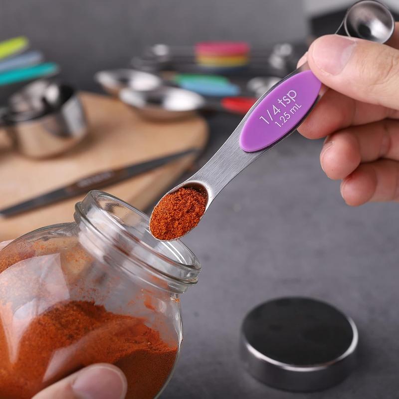 Stainless Steel Measuring Cups & Spoons Set, Stackable Soft Handle Measuring Cups, Kitchen Measuring Utensils for Baking & Cooking 7