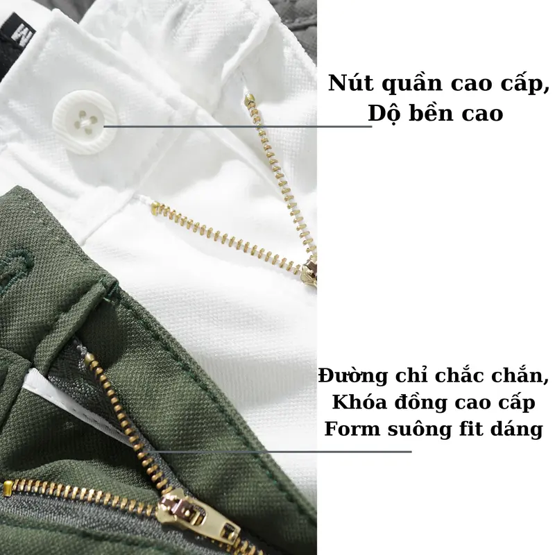 Quần Short Kaki Basic Chun Kéo Khóa Vải Kaki Cá Sấu, Co Giãn Thoải Mái, Trẻ Trung Nam Menswear Có Túi Kem Kem 8