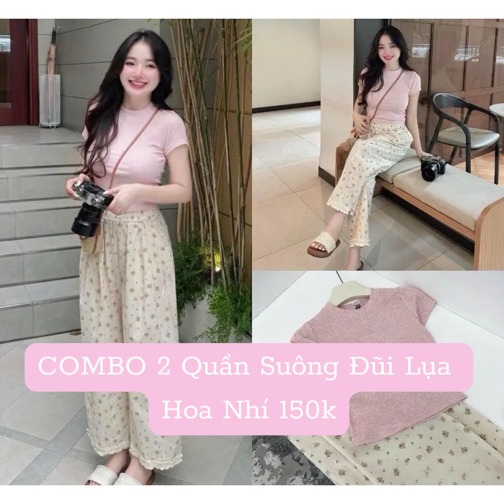 COMBO 2 Quần Suông Đũi Lụa Hoa Nhí Xinh Xắn